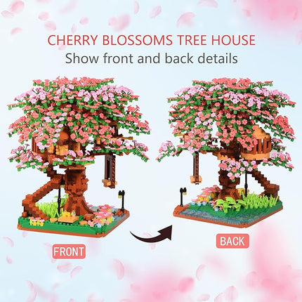 Cherry Blossom Tree Building Block Set Gift for Adults, Cherry Bonsia Treehouse Micro Building Blocks, Japanese Sakura Flowers House 2138PCS