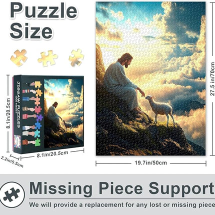 Jigsaw Puzzle for Adults 1000 Piece - Jesus and The Lost Lamb Biblical Art, Serene Religious Scene with Premium Puzzle Board, Challenging Christian Puzzles 1000 Pieces (27.5x19.7 in)