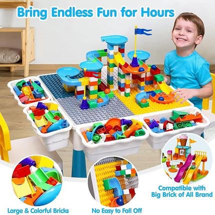 OCATO Kids Activity Table Toddlers Kids Table and Chair Set with 152Pcs Large Marble Run Building Blocks All in One Kid Play Water Tables Sand Tables, STEM Toys for Boys Girls 3 4 5 6 Year Old