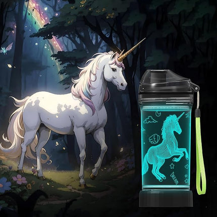 Unicorn Gifts for Girls, Light Up 3D Unicorn Water Bottle, 14oz Tritan BPA Free - Kids Drinking Cup - Christmas Holiday