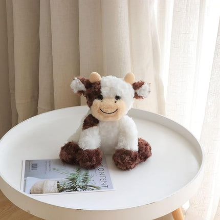 Hopearl Adorable Plush Cow Toy Floppy Dairy Cattle Soft Stuffed Animal Cute Birthday Gifts for Boys Girls Kids Toddlers, Brown, 9''