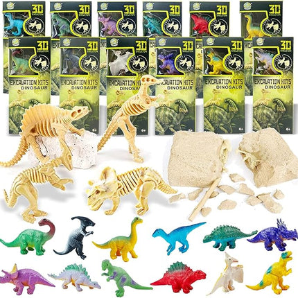 12 Pack: Dinosaur Excavation Kits for Kids, Dino Dig Kits, 3D Dig a Dinosaur Fossil and Figure Sets, Bulk Science Education Toys for Paleontology Archaeology STEM Learning Kids Activity Party Favors