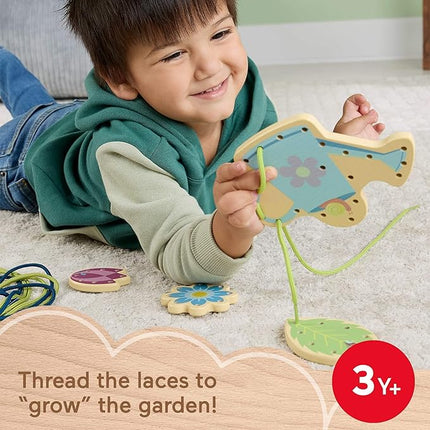 Fisher-Price Wood Preschool Toy Lacing Activity Cards, Tiny Garden 10-Piece Set for Fine Motor Skill Development Kids Ages 3+ Years (Amazon Exclusive)