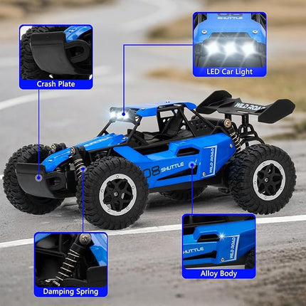 Remote Control Car RC Cars 1:16 All Terrain Monster Truck LED Headlights, Outdoor 2WD Off Road Hobby RC 2.4GHz High Speed, 20Km/h RC Car Toys Gift for Kids Boys 3 4 5-12 (Blue)