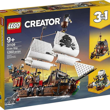 LEGO Creator 3 in 1 Pirate Ship Building Set, Kids can Rebuild The Pirate Ship into an Inn or Skull Island, Features 4 Minifigures and Shark Toy, Makes a Great Gift for Kids Ages 9+ Years Old, 31109