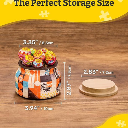 Chupa Chups X PieceRelax 3D Puzzle Jar 64 Plastic Pieces for Adults - Timeless Memories - Retro Fun S Wooden Lid Container for Kitchen Dining Study Living Room No Glue Requied Small [BC1024]