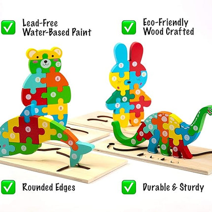 Montessori Mama Wooden Toddler Puzzles for Kids Ages 2-4, Montessori Toys for 3 Year Old, Animal Toddlers Toys Ages, 4-Pack Learning Toddler Puzzle