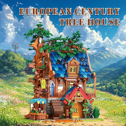 Reobrix Medieval Tree House Lighting Building Block Set, Collectible Architecture Display or Home Office Decor, European Creative Construction Building Kits 66008, Gifts for Adults, Teens 14+
