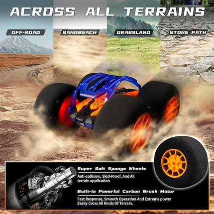 Indoor RC Car Stunt Remote Control Car Toys with Soft Wheels RC Cars for Kids Indoor Outdoor with LED headlight & Crazy Stunts 360° Flips Double Sided Vehicle 2.4GHz Remote Control for Boys Girls Gift