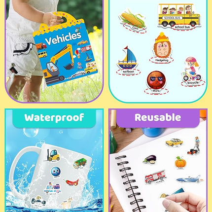 Benresive Reusable Sticker Books for Kids 2-4, Sticker Books for Toddlers 1-3 2-4, Toddler Travel Toys Activities Crafts Gifts - Farm, Space and Vehicle