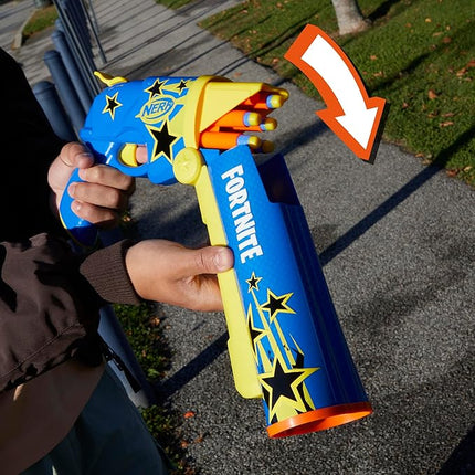 Nerf Fortnite Half Tone Hero Blaster, Bonus Code to Unlock Half Tone Hero Wrap in The Game, Break Open Loading, 12 Nerf Elite Darts, Fortnite Gifts