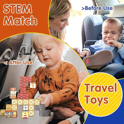 35PCS Magnetic Blocks for Kids - STEM Learning Creative Construction Sets Building Cubes with Portable Iron Storage Box, Educational Travel Games, Road Trip Sensory Toys Magnetic Tiles (Construction)