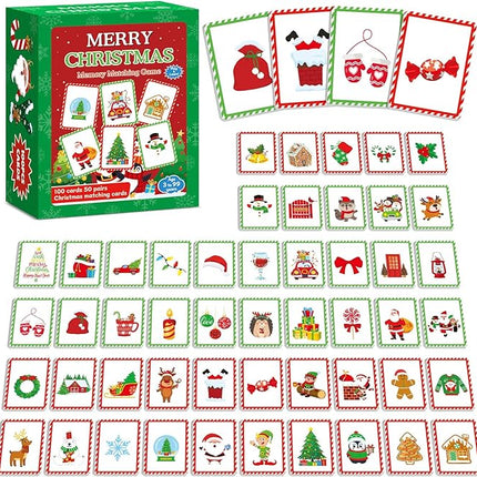 gisgfim 50 Pairs Merry Christmas Memory Matching Game Educational Concentration Memory Card for Kids Ages 3-8 Fun & Fast Winter Theme Memory Matching Games