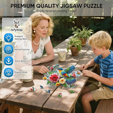 Wooden Puzzles for Adults, Embroidery Bird Jigsaw Puzzles, 195 Pieces Adults Puzzles, Best Gifts for Puzzle Lover, Family Brain Game, 9.8x13 inch