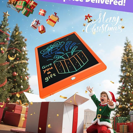 TEKFUN Toys for Girls Boys 10IN LCD Writing Tablet, Magic Doodle Board with Anti-Lost Stylus, Mess Free Coloring for Toddlers Drawing Pad, Toddler Travel Car Plane Trip Toys Gifts (Orange)