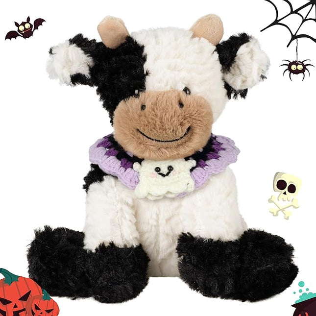 Hopearl Adorable Halloween Plush Cow Toy with Knitted Cute Ghost Bib Floppy Dairy Cattle Soft Stuffed Animal Gifts for Boys Girls Kids Toddlers, 9''