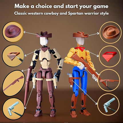 Cowboy t13 Action Figure｜2-Pack 5.4 inches｜Assembly Completed｜ 3D Printed Dummy 13 Action Figure for Collectors｜Lucky 13 Gift for Childrens
