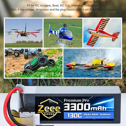 Zeee Premium Pro 6S Lipo Battery 3300mAh 22.2V 130C Ultra-Low IR Soft Pack Lipo Battery with EC5 Connector for RC Drone Car Truck Boat Helicopter Airplane Racing Models (2 Packs)