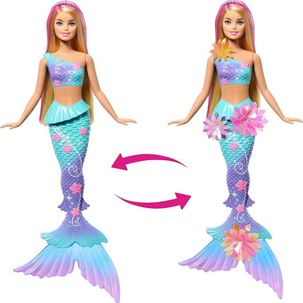 Barbie Mermaid Toy Dolls with Surprise Magic Blooming Flowers Feature, Ombre Tails, Pearl Headband Accessory & Long Blonde Hair with Pink Highlights