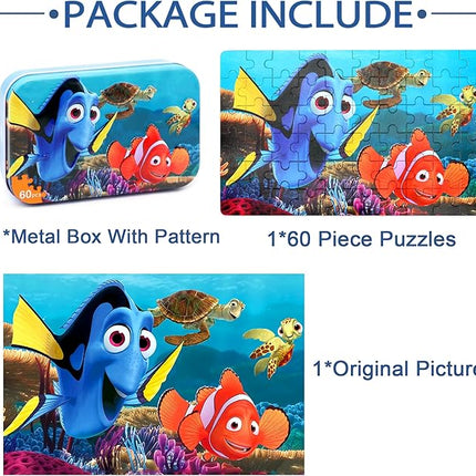 LELEMON Ocean Puzzles for Kids Ages 4-6,Underwater World 60 Piece Puzzles for Kids Ages 4-8,Children Jigsaw Puzzles in a Metal Box,Educational Learning Puzzle Toys for Girls and Boys