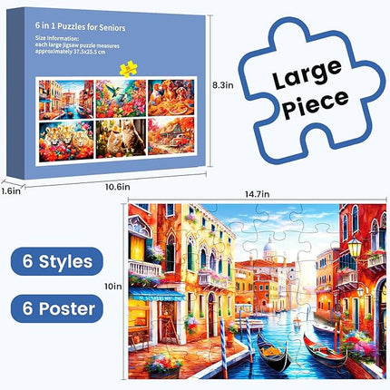 6 Pack 36 Large Piece Puzzle for Seniors Puzzles Dementia Alzheimer's Products and Activities for The Elderly Adults Puzzle Alzheimer's Easy Puzzles Gift Memory Games for Patients in Nursing Home