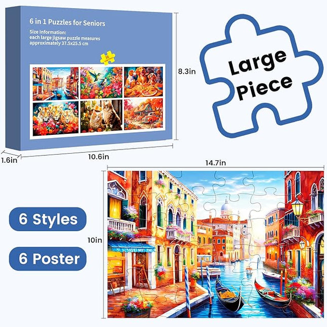 6 Pack 36 Large Piece Puzzle for Seniors Puzzles Dementia Alzheimer's Products and Activities for The Elderly Adults Puzzle Alzheimer's Easy Puzzles Gift Memory Games for Patients in Nursing Home