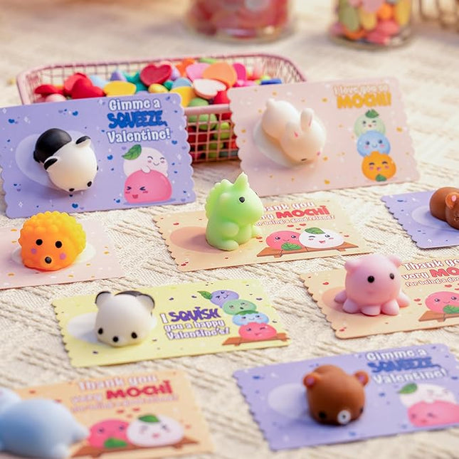JOYIN 28 Packs Valentines Day Gifts for Kids, Classic Mochi Squishy Toy with Valentines Day Cards for Kids School Classroom, Stress Relief Toy for Boy Girl Valentine Party Favor, Class Exchange Prizes