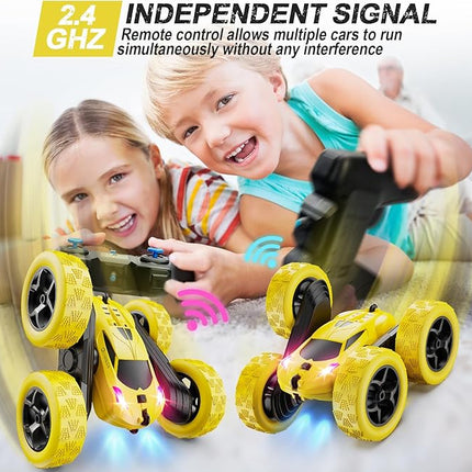Remote Control Car,RC Car Toys for 6-12 Year Old Boys, Off Road RC Stunt Car 4WD 360° Rotating Remote Control Car for Kids, Boys Girls Gifts for Birthday, Christmas Yellow