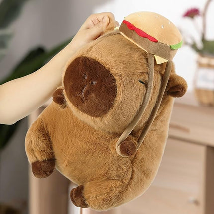 Ditucu Cute Capybara Plush with Hamburger Backpack Soft Capibara Stuffed Animal Plushies Toys Hugging Gifts for Kids Brown 9 inch