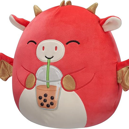 Squishmallows Original 12-Inch Baiden Red Dragon with Boba Drink - Official Jazwares Plush (Medium-Sized)