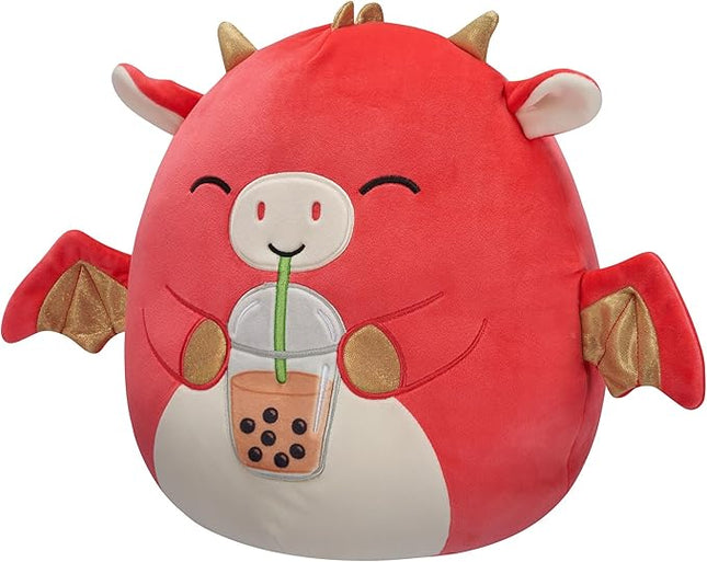 Squishmallows Original 12-Inch Baiden Red Dragon with Boba Drink - Official Jazwares Plush (Medium-Sized)