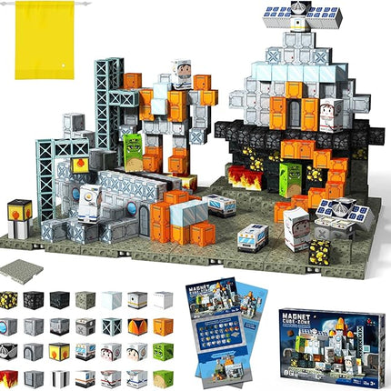 Magnetic Blocks 150 Pieces with 4 Magnet Base Plates for Kids, Magnetic Tiles 3D Sensory Construction Building Space Rocket, Magnet Cubes Stacking Toys Games for Toddlers Boys Girls Ages 3+