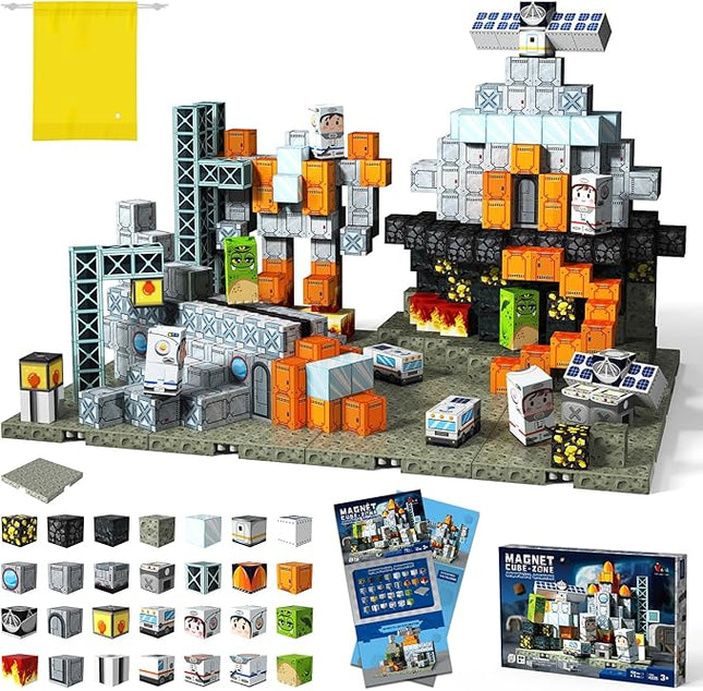 Magnetic Blocks 150 Pieces with 4 Magnet Base Plates for Kids, Magnetic Tiles 3D Sensory Construction Building Space Rocket, Magnet Cubes Stacking Toys Games for Toddlers Boys Girls Ages 3+