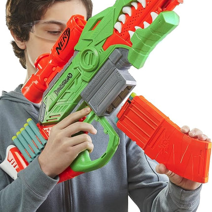 Nerf DinoSquad Rex-Rampage Motorized Dart Blaster, 10-Dart Clip, 20 Official Darts, 10-Dart Storage- T-Rex Dinosaur Design, Red