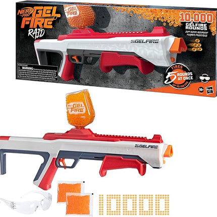 NERF Pro Gelfire Raid Blaster, Fire 5 Rounds at Once, 10,000 Gel Rounds, 800 Round Hopper, Eyewear, Toys for Teens Ages 14 & Up