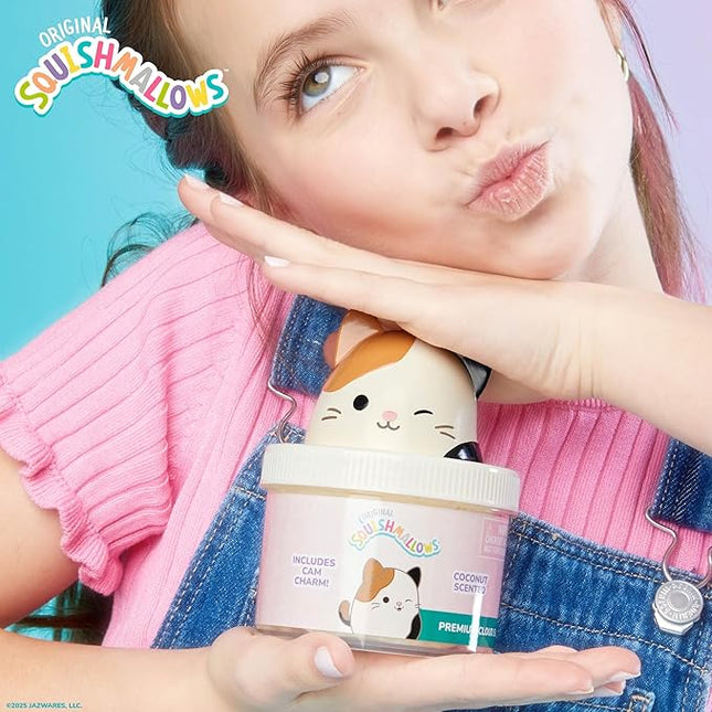 Original Squishmallows Cam The Cat Premium Cloud Slime, Coconut-Scented, 8 oz., Storage Container with Figurine Topper, Rubber Charm, Goodie Bags Stuffers, Kids Party Favors, Sensory Toys