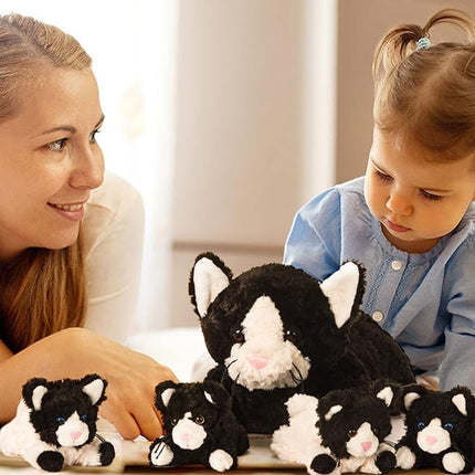 IKASA Mommy Cat Stuffed Animal Mom and Baby Plush Toy,Cute 16" Soft Cuddly Huggable Toys with Little Mini Babies Kitten,Gifts for Kids Girls Boys