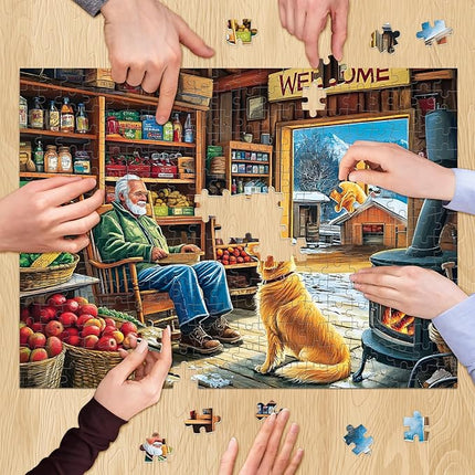 500 Pieces Puzzle for Adults, Country Shop Puzzle for Adults Children, Elder Man and Golden Dog Jigsaw Puzzle 500 Pieces, Fun and Challenging Family Game Great Gift Idea 20.5 * 15 in