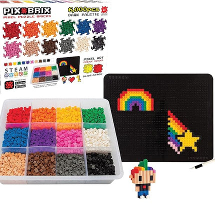 Pix Brix Pixel Art kit Puzzle Bricks – 6,000 Piece Pixel Art Container, 12 Color Dark Palette – Interlocking Building Bricks, Create 2D and 3D Builds Without Water or Glue – Stem Toys, Ages 6 Plus