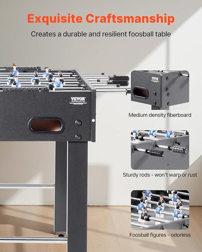 VEVOR Foosball Table 42/48/55 in Foosball Table Indoor Full Size Foosball Tables for Home, Family, and Game Room, Durable Soccer Set, Includes 2/4 Balls, Score Keeper, and 2 Cup Holders