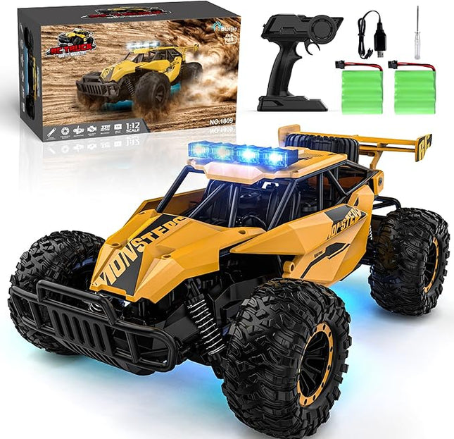 BLUEJAY Remote Control Car for Boys, RC Cars, 1:12 Monster RC Truck Off Road with LED Headlight and Rechargeable Battery Gifts for Adults Boys 8-12
