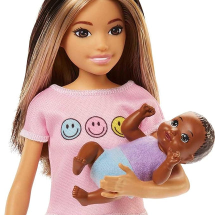 Barbie Dolls and Accessories, Skipper Doll (Two-Tone Hair) with Baby Figure and 5 Accessories, Babysitters, Inc. Playset