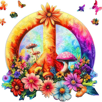 Wooden Puzzles for Adults, Peace Symbol Jigsaw Puzzles, Unique Adult Puzzles 200pcs, Wood Toys Puzzles Best Gift for Adults and Kids Family Brain Games 11.2x11.4 inch