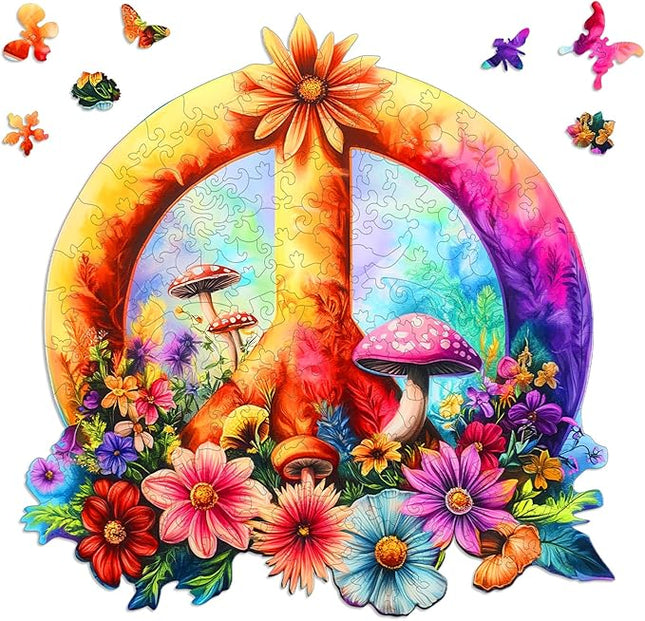 Wooden Puzzles for Adults, Peace Symbol Jigsaw Puzzles, Unique Adult Puzzles 200pcs, Wood Toys Puzzles Best Gift for Adults and Kids Family Brain Games 11.2x11.4 inch