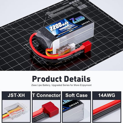 Zeee 3S Lipo Battery 2200mAh 11.1V 50C Shorty Pack Battery with T Connector for RC Car Truck Vehicles RC Boat RC Drone Airplane Quadcopter Helicopter FPV RC Hobby Models (2 Pack)