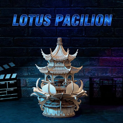 3D Puzzles for Adults, Wooden 3D Puzzle Model Lotus Pavilion Music Box Toys Building Kits, DIY Wood Crafts Cool Toy Hobbies for Men Women, Creative Assembly Gifts