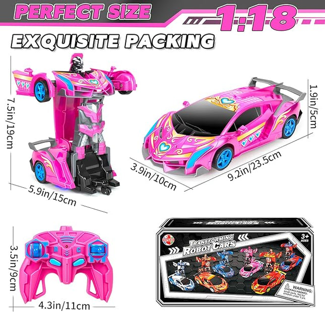 Remote Control Car for Girls, Robot RC Cars - 2 in 1 Racing RC Princess Car Toy One Button Deformation & 360°Drifting for Kids Ages 3 4 5 6 7 8-12 Birthday Gifts