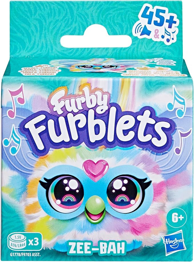 Furby Furblets Zee-Bah Mini Friend, Electronic Plush Toys for Girls & Boys, Rainbow Zebra, Speaks Furbish & Plays Music, Series 5, Back to School Gifts, Ages 6+
