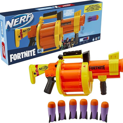 Nerf Fortnite GL Rocket-Firing Blaster - 6-Rocket Drum, Pump-to-Fire - Includes 6 Official Rockets - for Youth, Teen, Adult, Orange