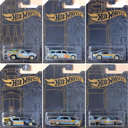 Hot Wheels 51st Anniversary Satin & Chrome Series Set of 6 Cars, Custom '71 El Camino, 71 Datsun 510 Wagon, '67 Pontiac Firebird, Aristo Rat, 63 Chevy II